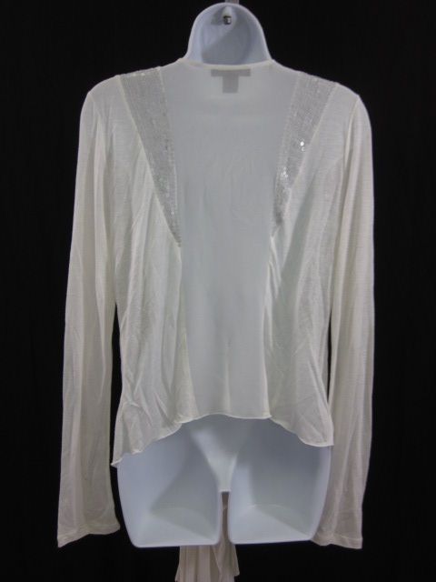 CARIBBEAN QUEEN White Sequin Long Sleeve Cardigan Sz L  