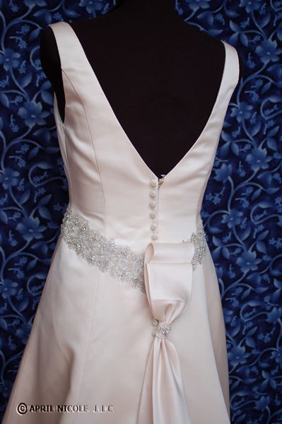 Casablanca 1924 Champagne Satin V Neck Wedding Dress NWT  