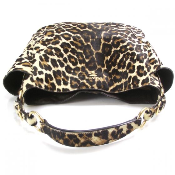 PRADA Leopard Print Pony Hair Cavallino Bag Purse Tote  