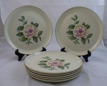 Cavitt Shaw WS George Rose on cream 10 inch Vintage Dinner Plates 