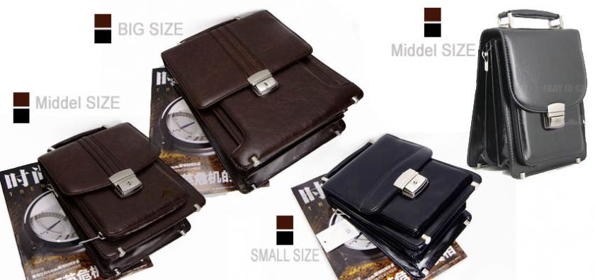 Mens classical leather shoulder bag briefcase muti pocket handbag 