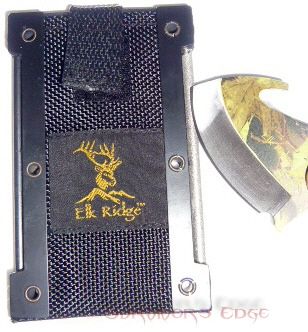   Hunting Knife w Sharpening Rod and Fire Starter Signaling Device Camo