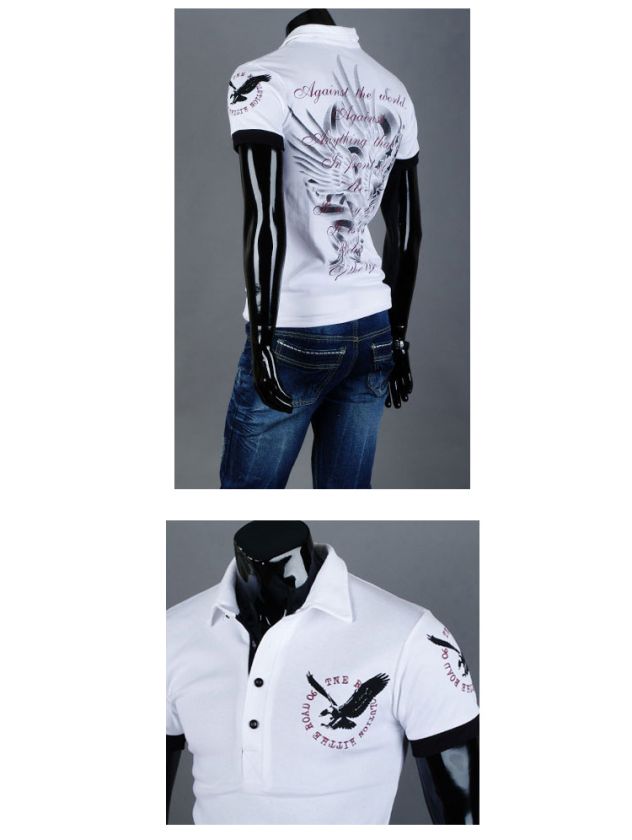 Mens Fashion Casual Slim Fit Tattoo Printed Polo Collar T Shirts Tops 