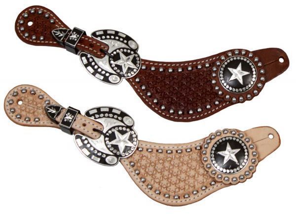 SHOWMAN Mens Stud Leather Spur Strap Star Buckles Light  