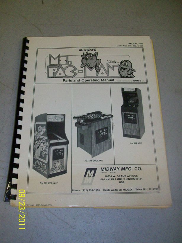 MS PACMAN ARCADE ORIGINAL MANUAL  