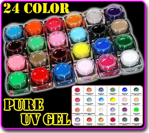 24 PCS Pure 24 Colours UV Builder Gel Nail Tips 8ML  