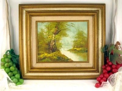 Vintage OIL PAINTING Landscape RIVER Scene Signed Marcus 8 x 10  