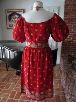 VICTOR COSTA VINTAGE 60s PRINT VELVET PEASANT DRESS~S/M  