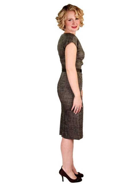 Vintage Wiggle Dress Gray Linen Eselle Allardale 1950S  