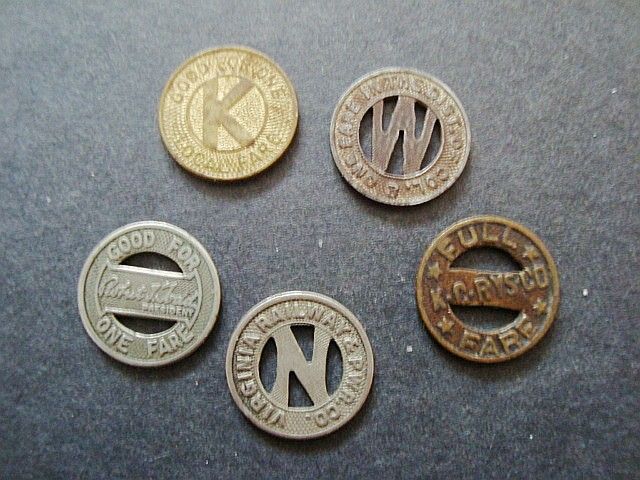 VINTAGE BUSS/TRAIN TOKENS VIRGINIA RAILWAY, KC RYS C  