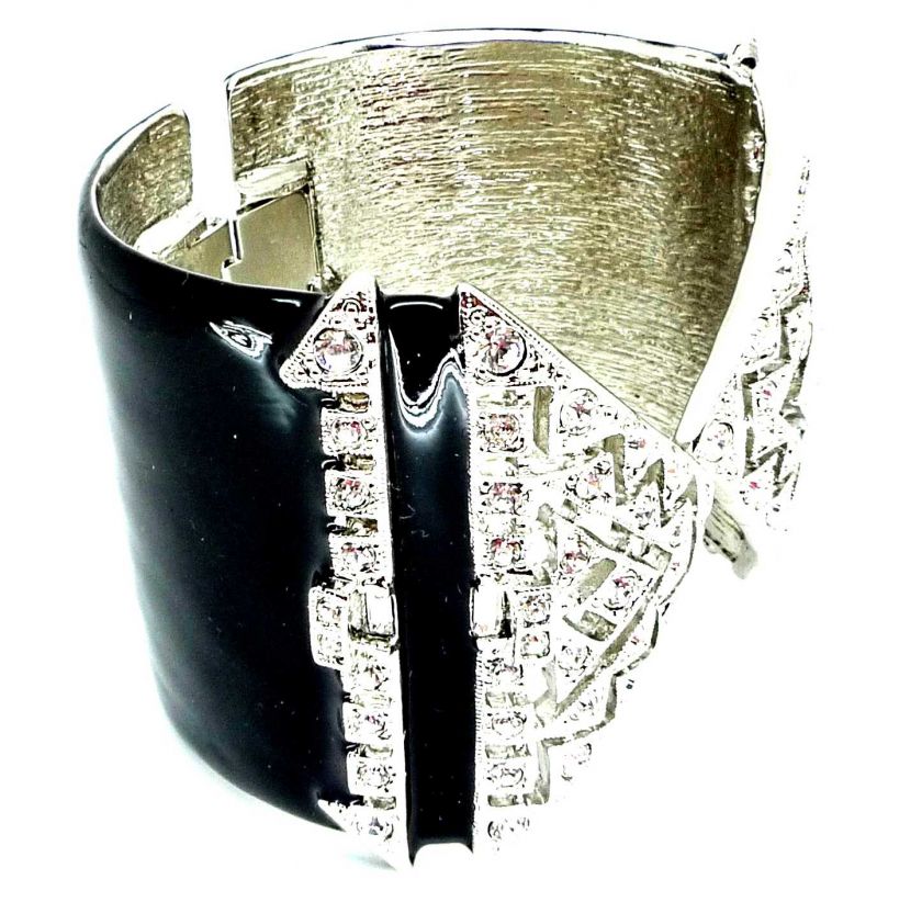 Kenneth Jay Lane KJL Black & Crystal Deco Style Cuff  