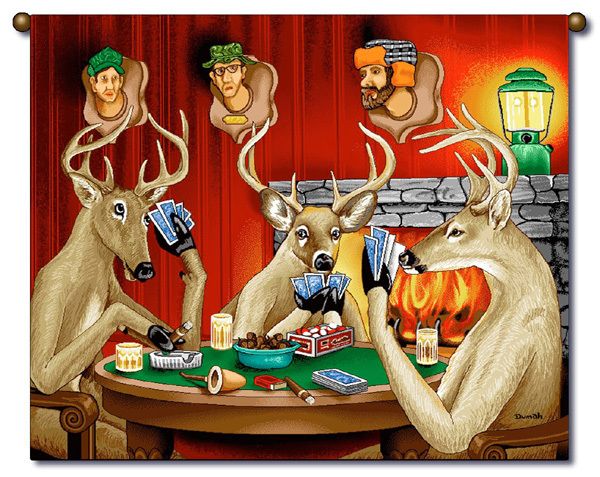 27x36 DEER Buck Poker Wildlife Tapestry Wall Hanging  