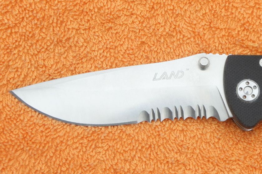   Stainless Steel G10 Handle Part Serrated Folding Knife LAND GB 907a