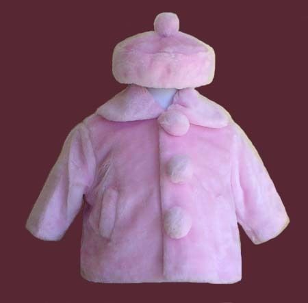 GIRLS HOLIDAY PINK FAUX FUR JACKET COAT w/HAT SIZE 3T  