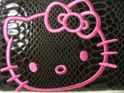 Hello Kitty Pink Face & Shiny Black Checkbook Wallet, New, Sanrio 100 