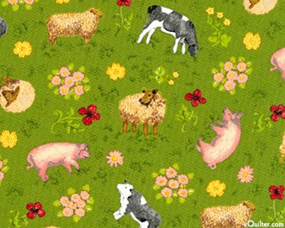 Makower BUTTERCUP FARM ANIMAL TOSS on cream Fabric England OOP  