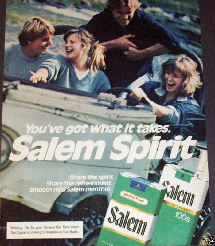 1982 SALEM CIGARETTE SPIRITJEEP 4 WHEELING AD ART  