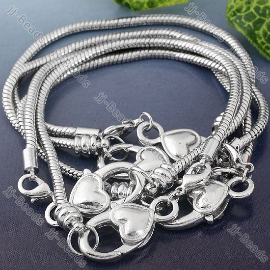 5x White Gold Plated Lobster Clasp Heart Charm Bracelet  