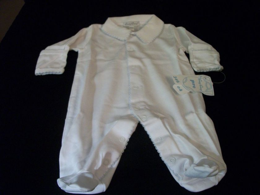 New SIZE PREEMIE Kissy Kissy Baby Sleeper White w/ blue trim TAKE ME 