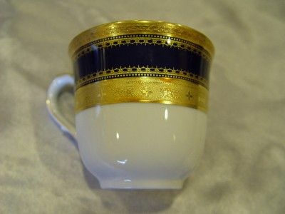 HEINRICH ECHT KOBALT BLUE & GOLD DEMITASSE 4 CUP & SAUCER SET  