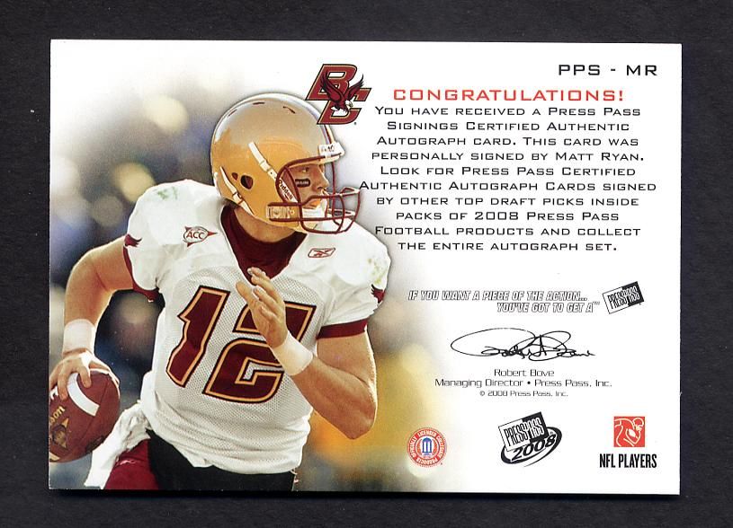 2008 Press Pass Matt Ryan Rc Rookie Auto 33/99 ~ On Card Certified 