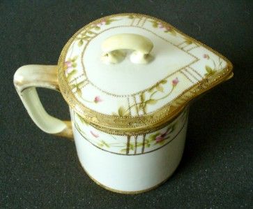 Nippon vintage hand painted teapot with cover   blossoms and gold 