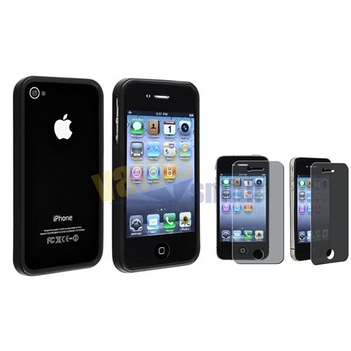   Black Shinny Skin Case+PRIVACY FILM For Apple iPhone 4 G 4S  