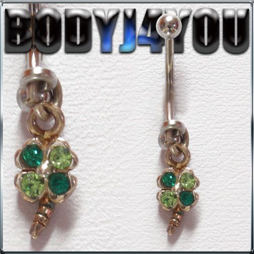 20G GREEN CLOVER EYEBROW PIERCING DANGLE BODY JEWELRY  