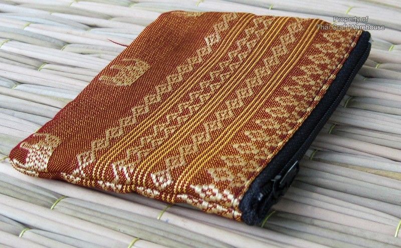 Elephant Motif Silk Square Wallet Brown 9x11cm #4  