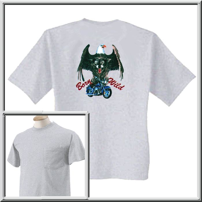 Born Wild Eagle Wolf Motorcycle Shirts S XL,2X,3X,4X,5X  