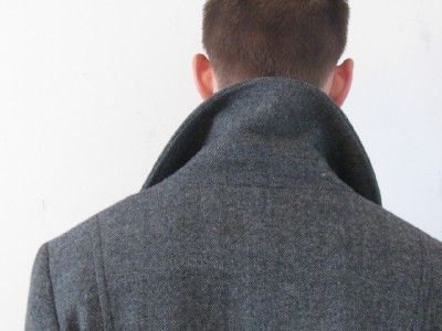 ZARA MAN GRAY WOOL HERRINGBONE PLAID LINED QUALITY PEA COAT MANS 