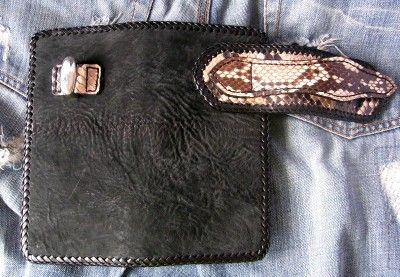 Nice CUSTOM SHARK & PYTHON SKIN LEATHER MENS BIFOLD ROCKER BIKER 