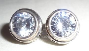   925 Sterling Silver Bezel Cubic Zirconia Earrings P1232 Rare Gift Box