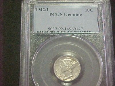 1942/41 1942/1 MERCURY HEAD DIME OVERDATE PCGS AU *VERY RARE*  