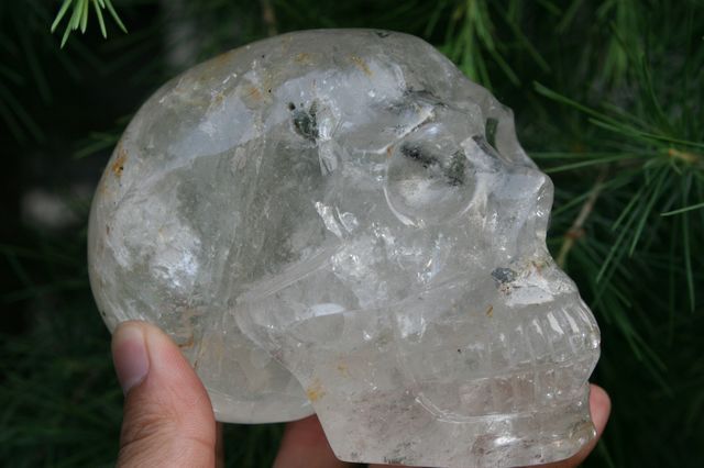 Rare black Tourmaline Quartz Rock Crystal Skull Carving  