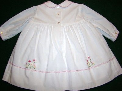 SARAH LOUISE 6M SMOCKED WHITE LS SPRING DRESS W/FLORAL EMBROIDERY~NEW 