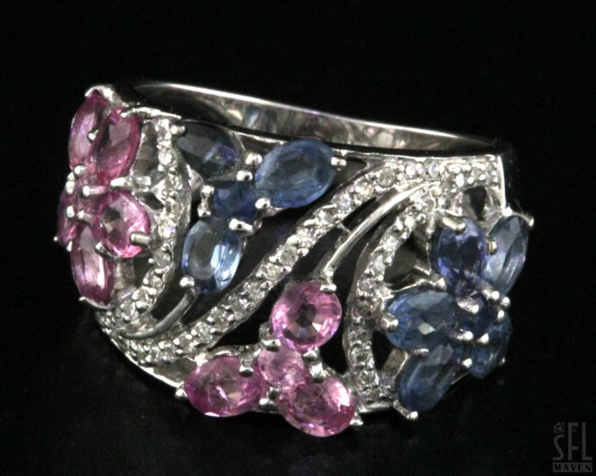   WHITE GOLD 3.64CTW VS DIAMOND & PINK/BLUE SAPPHIRE CLUSTER FLOWER RING