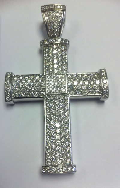 VVS 10.00ct Diamond Big Cross Pendant,18k White Gold  