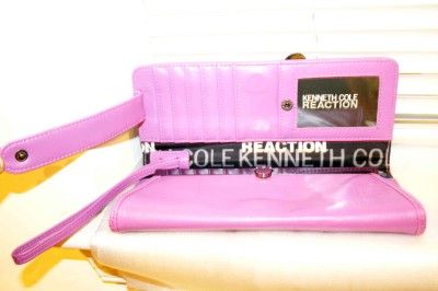 New Kenneth Cole HOT PLUM PURPLE Leather Elongated Clutch Wristlet 