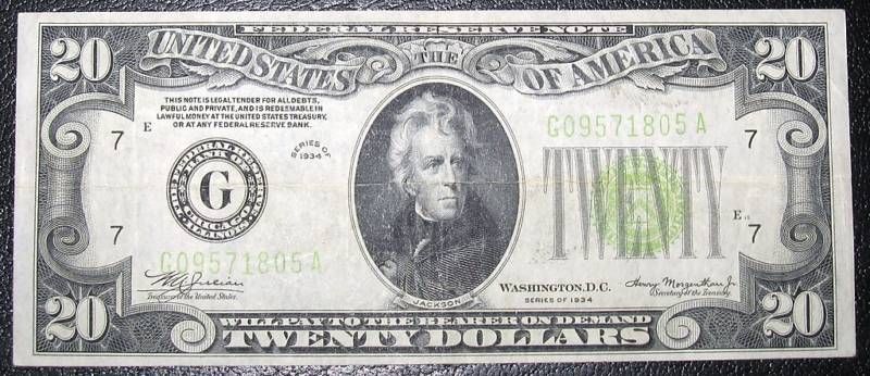 1934 $20 FEDERAL RESERVE NOTE VF/XF CHICAGO 1805A  