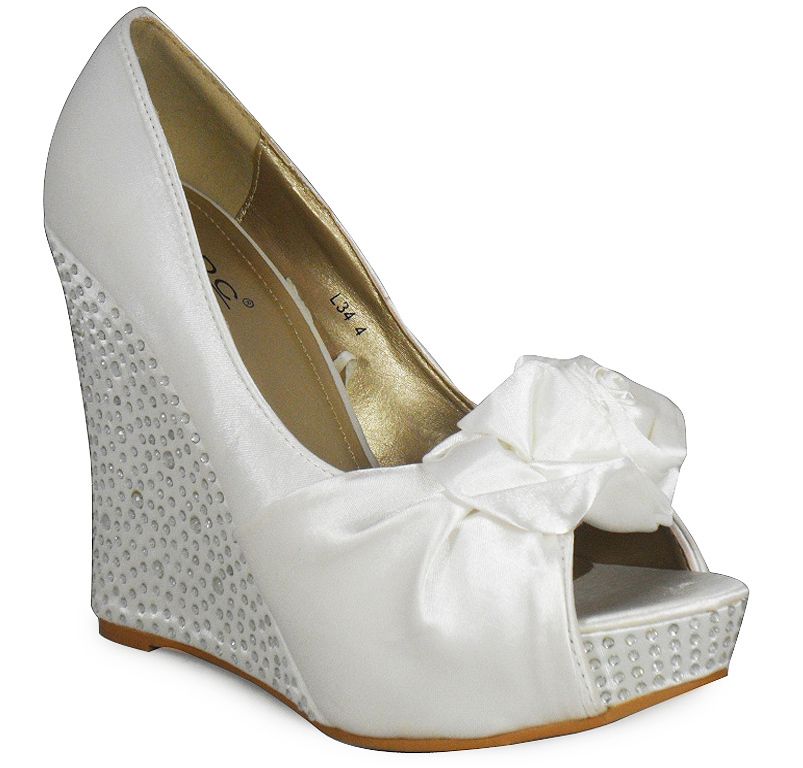   HIGH HEEL DIAMANTE BRIDAL PEEPTOE PLATFORM WEDGE SHOES 3 8  