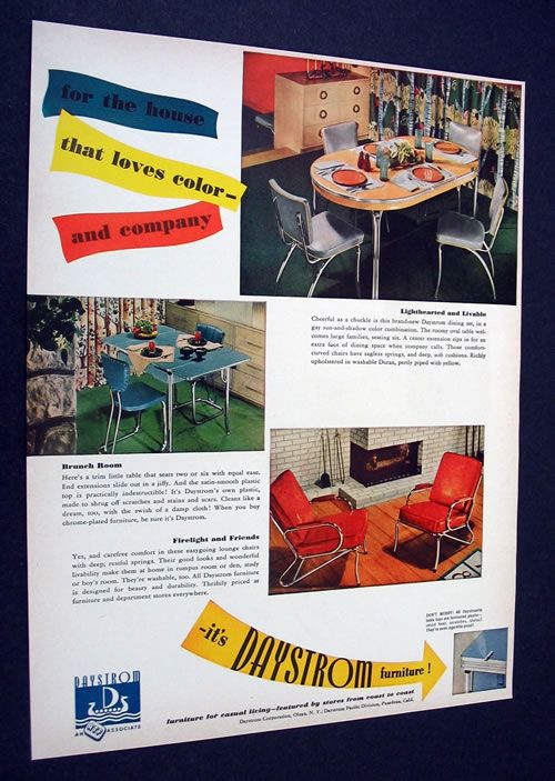 DAYSTROM FURNITURE modern chrome table & chairs 1948 Ad  