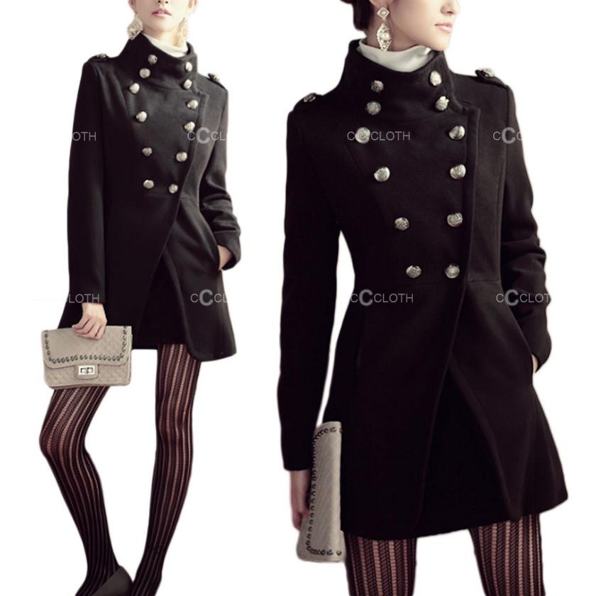Black Attractive Mod 80s Elegant Trench Coat Size S M  