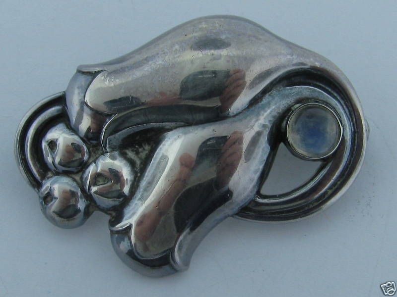 ESTATE EARLY GEORG JENSEN STERLING MOONSTONE BROOCH PIN  