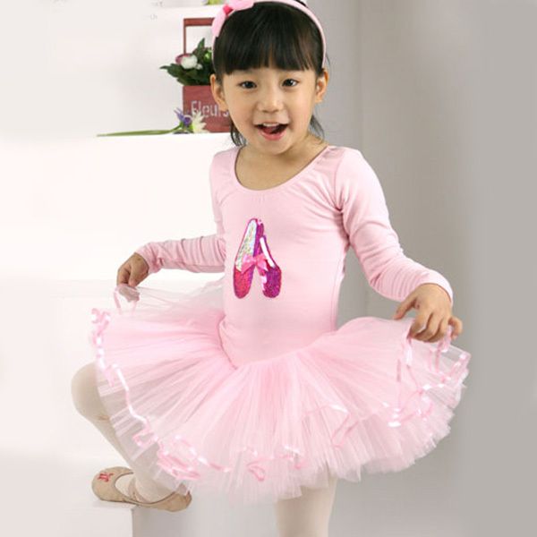 Girls Ballet Dance Dress Tutu Long Sleeve Toddler 6 8T  