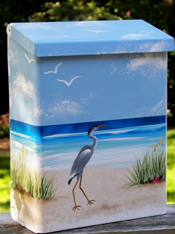 LaRGe WaLL MouNT HaNDPaiNTeD MaiLBoX BeaCH DeCoR HeRoN  