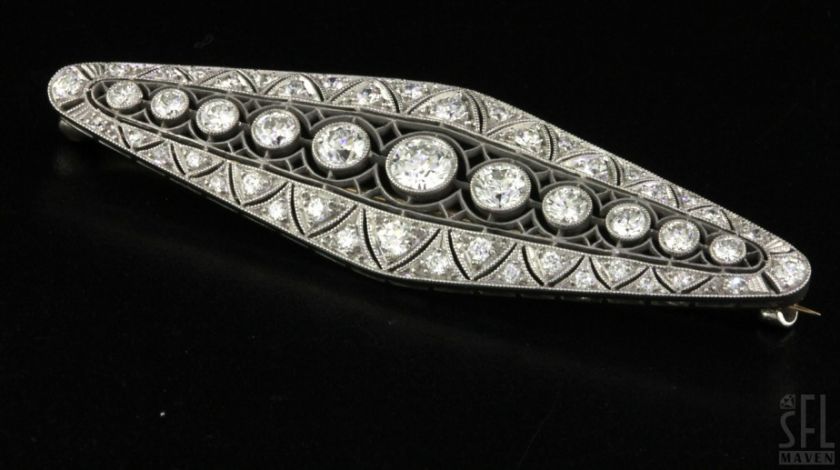   ANTIQUE PLATINUM ART DECO 3.0CT VS1/F DIAMOND BAR CLUSTER PIN BROOCH