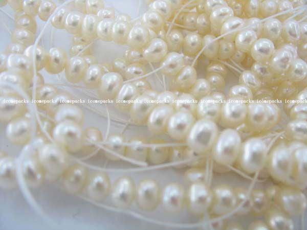strands 14.5 4 5*3mm roundel white freshwater pearl bead  