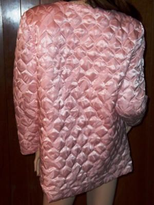 LUCIE ANN BEVERLY HIILS VTG SATIN QUILT RHINESTONE BED JACKET SHORT 