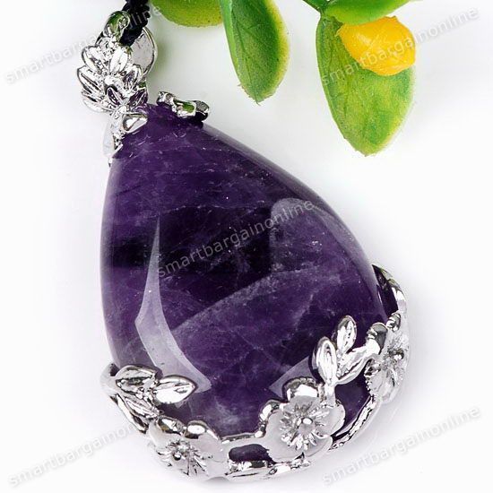   Amethyst Crystal Inlaid Waterdrop Pendant Reiki Healing Bead 1pc